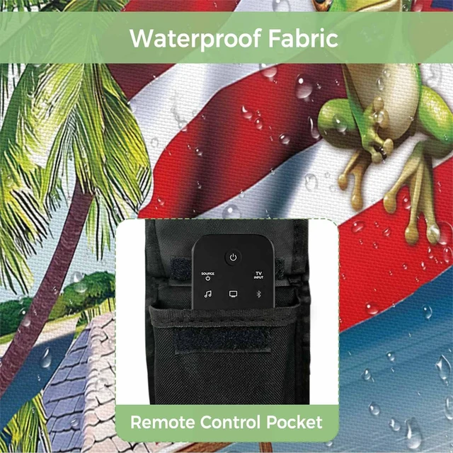 Alt view image 3 of 5 - Puerto Rico Outdoor TV Cover 52 to 55 inch Weatherproof Waterproof, Flag Frog Red White Stripes Beach Palm Trees TV Enclosures with Remote Control Pocket Flat Screen Protector for Outside