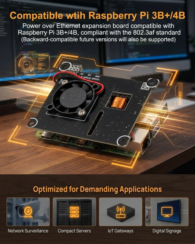 Alt view image 2 of 5 - PoE Hat Compatible with Raspberry Pi 4B & 3B+ - IoT Edge 802.3af 5V 2.5A
