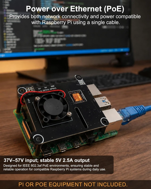 Alt view image 3 of 5 - PoE Hat Compatible with Raspberry Pi 4B & 3B+ - IoT Edge 802.3af 5V 2.5A