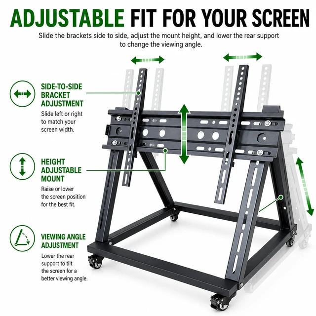 Alt view image 3 of 5 - Low Height Mobile TV Stand with Wheels, Confidence Monitor Stand for 26-65 Inch TVs, Heavy Duty Rolling Floor TV Cart, VESA 200x200 to 600x600, 30 Tilt, Cable Ties Included