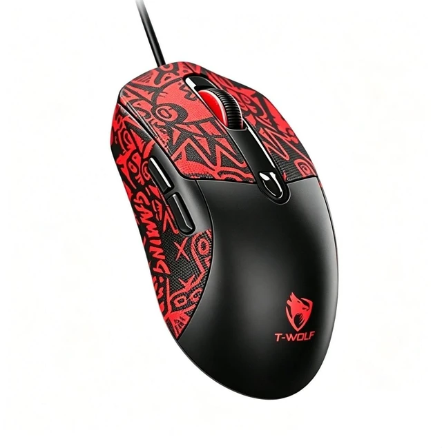 Main image of Rabbitiger Wired Gaming Mouse, 7200 Adjustable DPI, 6 programmable Buttons, 3 Million-Click lifespan, 1.5-Meter Braided Cable, red Non-Slip Grip padfor PC Gaming and Office use