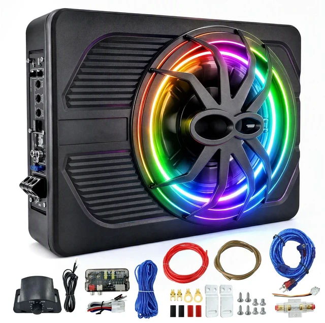 Main image of 10"1200W Under Seat Subwoofers With Amp,All-in-One Subwoofer And Amp Package With RGB Light&Robust Cooling,Individual Control for Low Pass/Gain/Boost Bass,Perfect Deep Bass for Car/Truck/SUV/Jeep/MPV