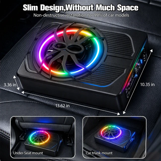 Alt view image 4 of 5 - 10"1200W Under Seat Subwoofers With Amp,All-in-One Subwoofer And Amp Package With RGB Light&Robust Cooling,Individual Control for Low Pass/Gain/Boost Bass,Perfect Deep Bass for Car/Truck/SUV/Jeep/MPV