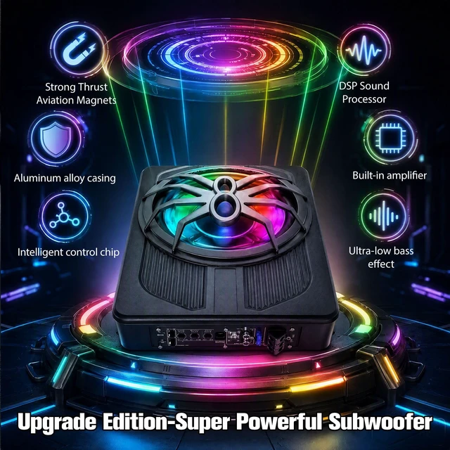 Alt view image 5 of 5 - 10"1200W Under Seat Subwoofers With Amp,All-in-One Subwoofer And Amp Package With RGB Light&Robust Cooling,Individual Control for Low Pass/Gain/Boost Bass,Perfect Deep Bass for Car/Truck/SUV/Jeep/MPV