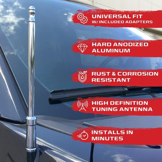 Alt view image 2 of 5 - RECON Aluminum 8" Antenna Mast Style (Fits OEM Factory Threaded Antenna) - Chrome
