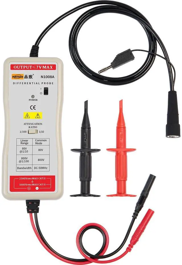 Main image of PINTECH High Voltage Differential Probe, 50MHz, 800V, 100X/10X Attenuation, with Standard BNC Interface, Oscilloscope Probe Kit Accessory N1008A