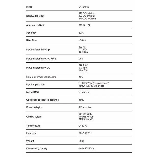 Alt view image 2 of 3 - PINTECH Low Voltage Differential Probe 70V, 60MHz, 1X/5X/10X Attenuation Rate Oscilloscope Probe Kit DP-60HS