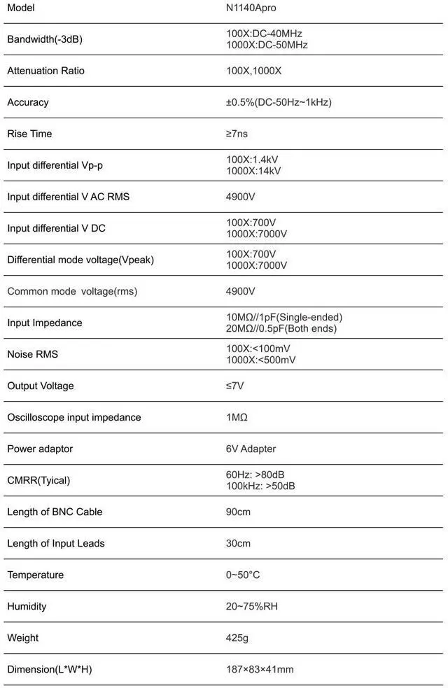 Alt view image 2 of 3 - PINTECH Oscilloscope High Voltage Differential Probe Kit 100MHz, 14kV, 1000X/100X Attenuation Rate, 1% Accuracy, Oscilloscope Probe Kit N1140A