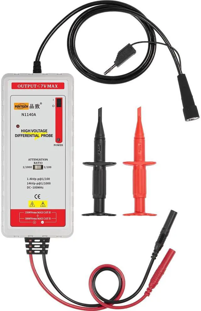 Main image of PINTECH Oscilloscope High Voltage Differential Probe Kit 100MHz, 14kV, 1000X/100X Attenuation Rate, 1% Accuracy, Oscilloscope Probe Kit N1140A