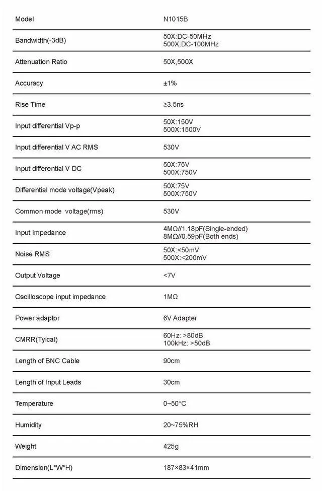 Alt view image 2 of 2 - PINTECH High Voltage Differential Probe, 100MHz, 1500V, 500X/50X Attenuation, ±1% Accuracy, Oscilloscope Probe with Standard BNC Interface, N1015B