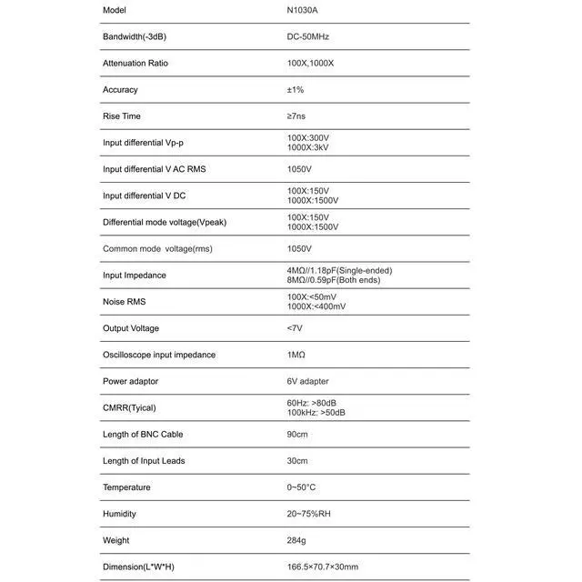 Alt view image 2 of 5 - PINTECH High Voltage Differential Probe, 50MHz, 3000V, 1000X/100X Attenuation, ±1% Accuracy, Oscilloscope Probe with Standard BNC Interface, N1030A