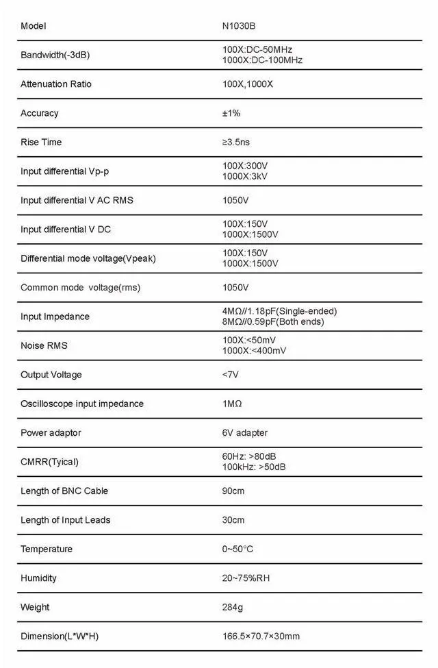 Alt view image 2 of 4 - PINTECH High Voltage Differential Probe, 100MHz, 3000V, 1000X/100X Attenuation, ±1% Accuracy, Oscilloscope Probe with Standard BNC Interface, N1030B
