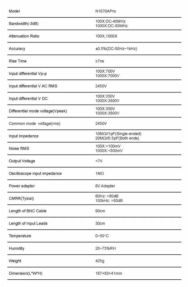 Alt view image 2 of 3 - PINTECH High Voltage Differential Probe, 50MHz, 7kV, 1000X/100X Attenuation, ±0.5% Accuracy, Oscilloscope Probe with Standard BNC Interface, N1070Apro