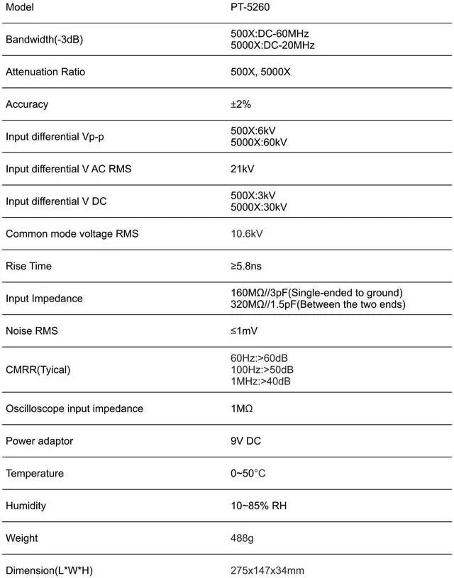 Alt view image 2 of 4 - PINTECH High Voltage Probe kit 60kV, 60MHz, 500X/5000X Attenuation Rate, ±2% Accuracy, Differential Probe for Oscilloscope PT-5260