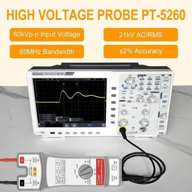 Alt view image 4 of 4 - PINTECH High Voltage Probe kit 60kV, 60MHz, 500X/5000X Attenuation Rate, ±2% Accuracy, Differential Probe for Oscilloscope PT-5260