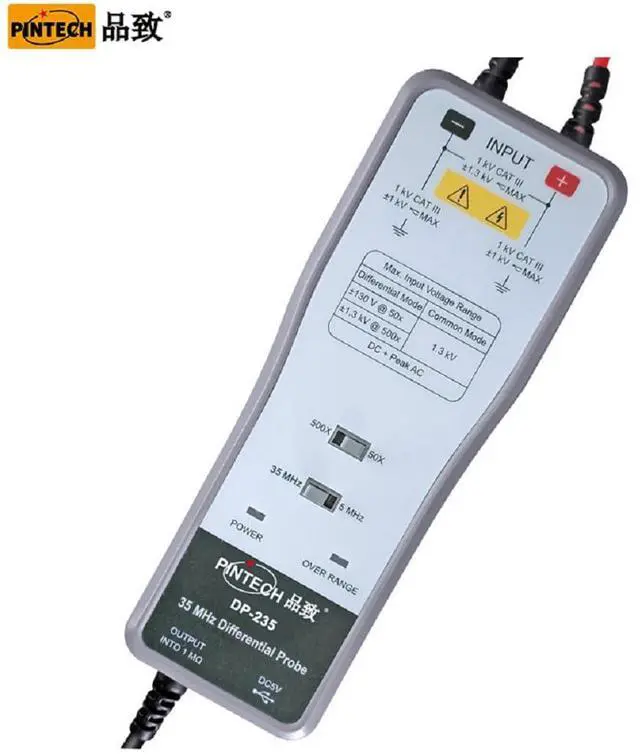 Alt view image 2 of 3 - PINTECH High Voltage Differential Active Probe 2600V, 35MHz, 50X/500X Attenuation Rate Oscilloscope Probe Kit DP-235