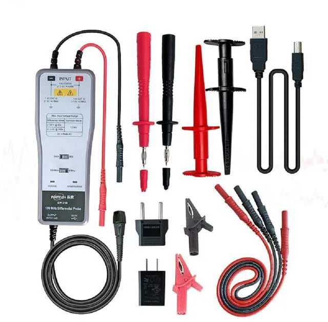Main image of PINTECH High Voltage Differential Active Probe 1300V, 100MHz, 50X/500X Attenuation Rate Oscilloscope Probe Kit DP-210
