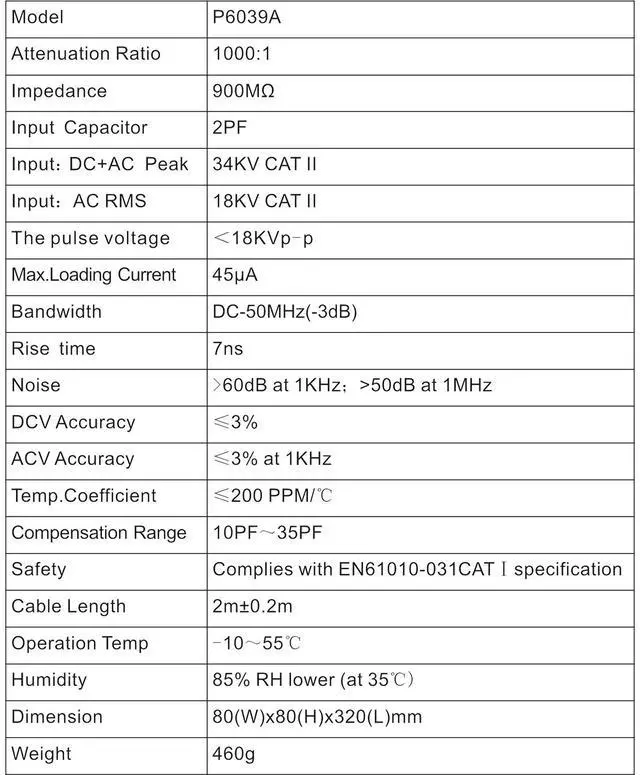 Alt view image 2 of 3 - PINTECH High Voltage Probe for Oscilloscope, 34kV Max DC, 18kV Max AC, 50MHz, 1000:1 Attenuation Rate, Oscope Probe with BNC Connector, P6039A