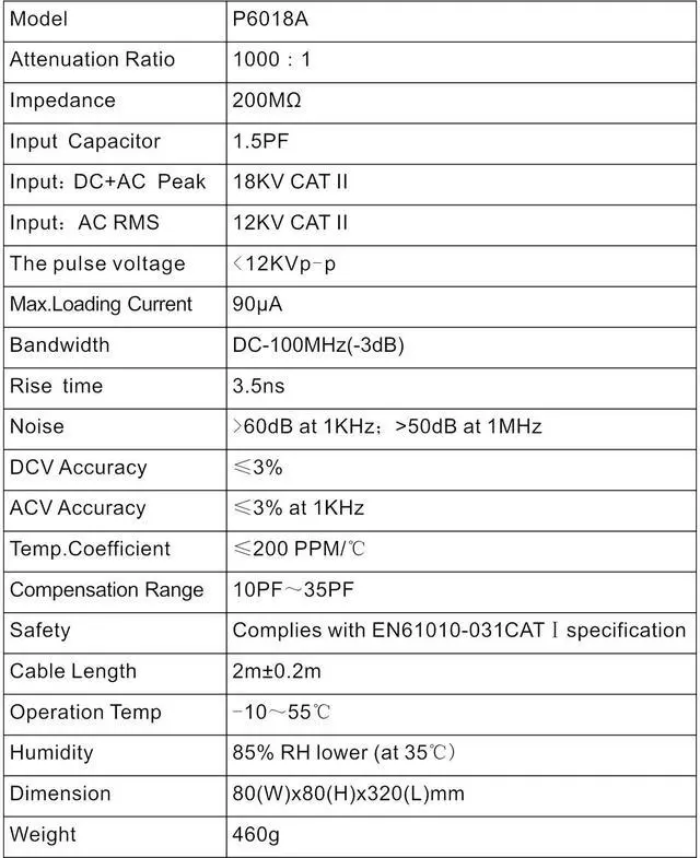 Alt view image 2 of 3 - PINTECH High Voltage Probe for Oscilloscope, 18kV Max DC, 12kV Max AC, 100MHz, 1000:1 Attenuation Rate, Oscope Probe with BNC Connector, P6018A