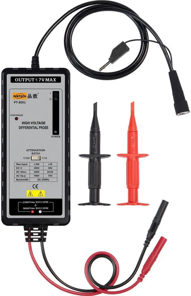 Main image of PINTECH Oscilloscope Differential Probe 700V, 25MHz, 10X/100X Attenuation Rate Oscilloscope Probe with BNC Interface, PT-8001