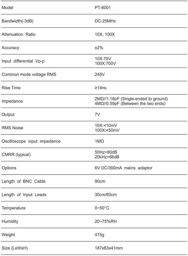 Alt view image 2 of 4 - PINTECH Oscilloscope Differential Probe 700V, 25MHz, 10X/100X Attenuation Rate Oscilloscope Probe with BNC Interface, PT-8001