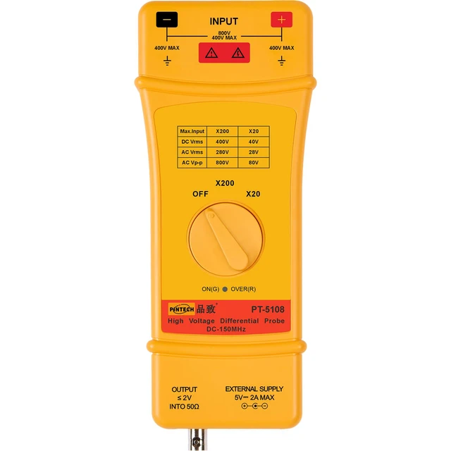 Alt view image 2 of 4 - PINTECH High Frequency Differential Probes for Oscilloscope 800V, 150MHZ 20X/200X Attenuation Rate, Oscilloscope Probe with Standard BNC Interface, PT-5108