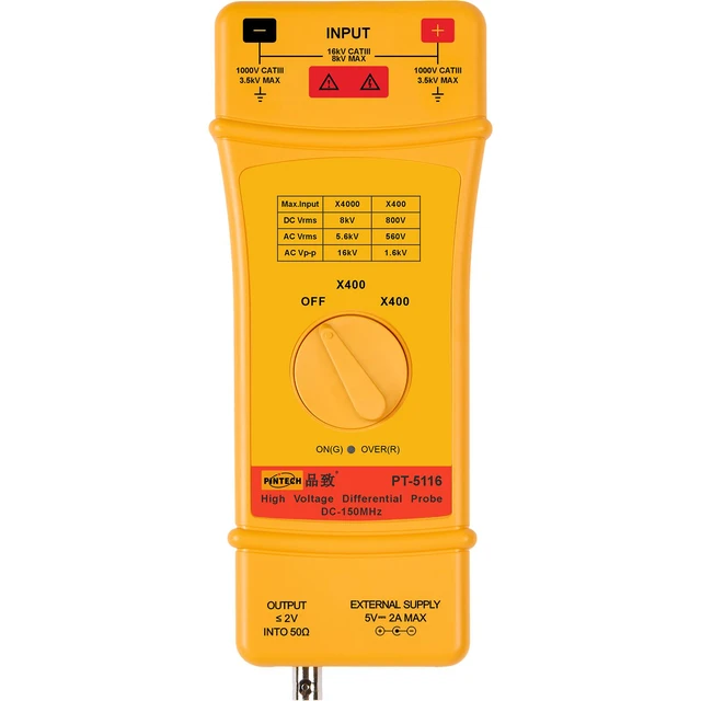 Alt view image 2 of 4 - PINTECH High Frequency Differential Probes for Oscilloscope 16kV, 150MHZ 400X/4000X Attenuation Rate, Oscilloscope Probe with Standard BNC Interface, PT-5116