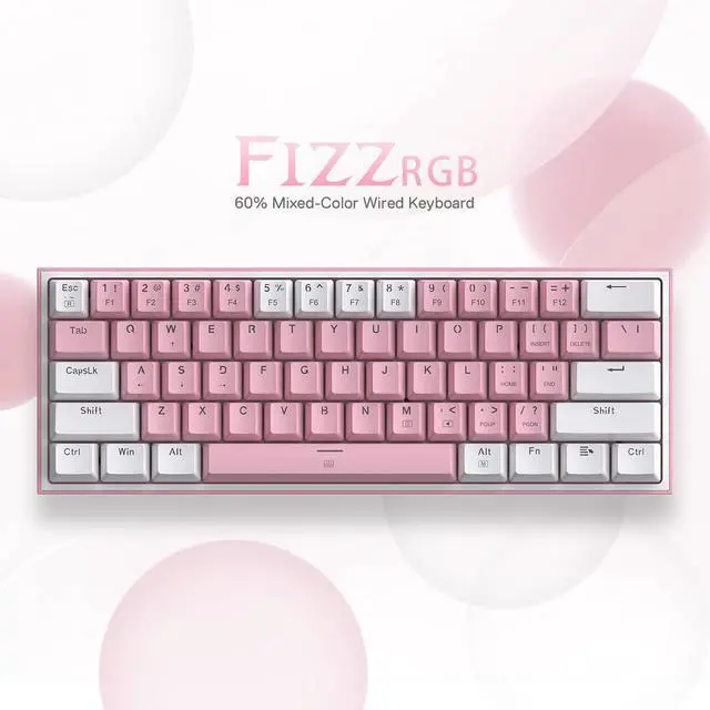Alt view image 2 of 7 - K617 Fizz 60% Wired RGB Gaming Keyboard, 61 Keys Hot-Swap Compact Mechanical Keyboard w/White and Pink Color Keycaps, Linear Red Switch, Pro Driver/Software Supported