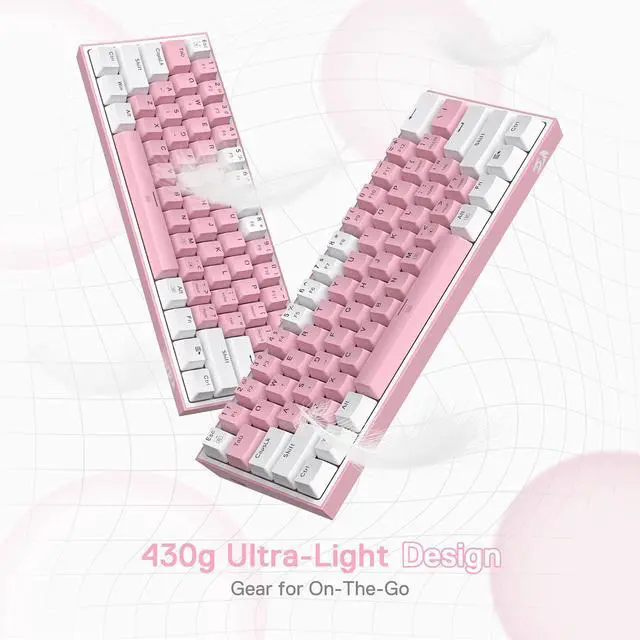 Alt view image 3 of 7 - K617 Fizz 60% Wired RGB Gaming Keyboard, 61 Keys Hot-Swap Compact Mechanical Keyboard w/White and Pink Color Keycaps, Linear Red Switch, Pro Driver/Software Supported