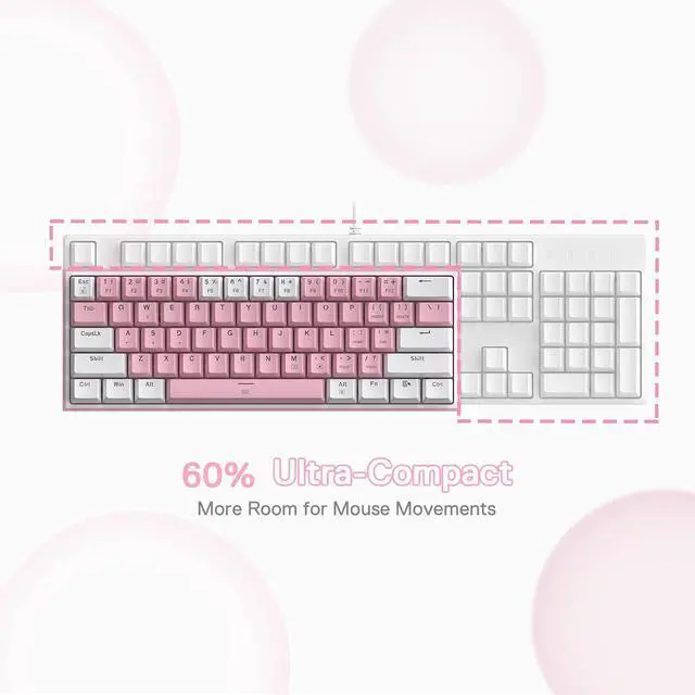 Alt view image 4 of 7 - K617 Fizz 60% Wired RGB Gaming Keyboard, 61 Keys Hot-Swap Compact Mechanical Keyboard w/White and Pink Color Keycaps, Linear Red Switch, Pro Driver/Software Supported