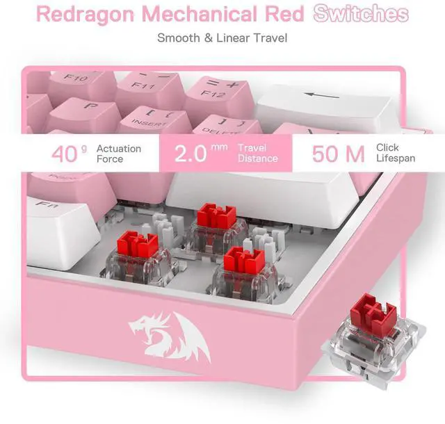 Alt view image 5 of 7 - K617 Fizz 60% Wired RGB Gaming Keyboard, 61 Keys Hot-Swap Compact Mechanical Keyboard w/White and Pink Color Keycaps, Linear Red Switch, Pro Driver/Software Supported