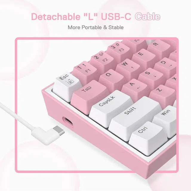 Alt view image 7 of 7 - K617 Fizz 60% Wired RGB Gaming Keyboard, 61 Keys Hot-Swap Compact Mechanical Keyboard w/White and Pink Color Keycaps, Linear Red Switch, Pro Driver/Software Supported