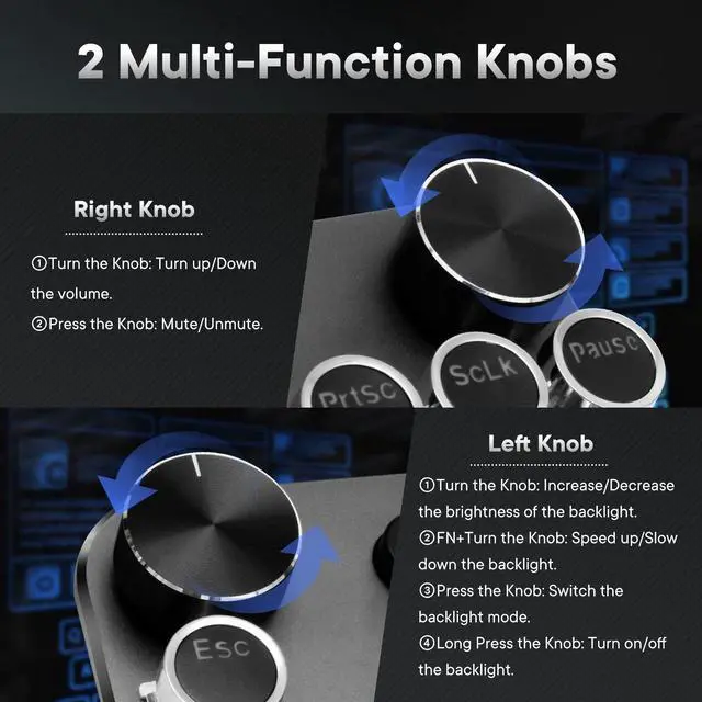 Alt view image 3 of 7 - Wireless Typewriter Keyboard Mechanical TKL, 2.4G/BT5.0/Wired WM87 Retro Vintage Gaming Keyboard Typewriter Style with Punk Round Keycaps True RGB Backlit, 2 Control Knobs, Clicky Switch