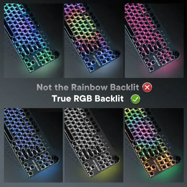Alt view image 4 of 7 - Wireless Typewriter Keyboard Mechanical TKL, 2.4G/BT5.0/Wired WM87 Retro Vintage Gaming Keyboard Typewriter Style with Punk Round Keycaps True RGB Backlit, 2 Control Knobs, Clicky Switch