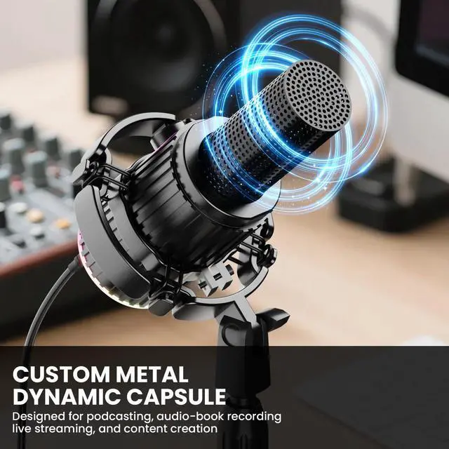 Alt view image 2 of 7 - USB/XLR Dynamic Microphone for Podcast, Live Streaming, Gaming Recording with RGB Mute Button, Headphone Monitoring and MIC Stand (SL2000) Black