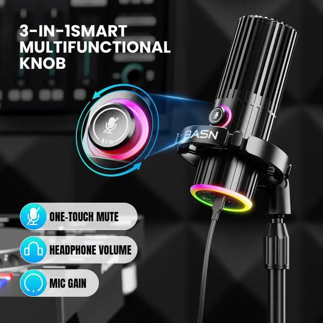 Alt view image 6 of 7 - USB/XLR Dynamic Microphone for Podcast, Live Streaming, Gaming Recording with RGB Mute Button, Headphone Monitoring and MIC Stand (SL2000) Black