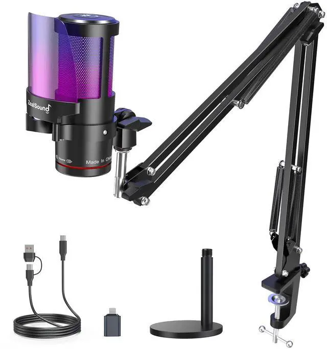 Main image of Gaming Microphone for PC/Mac/iPhone/Phone 192kHz/24-bit Podcast Mic with Noise Reduction, Tap-to-Mute, Gain, Monitoring, Boom Arm, Pop Filter, RGB Lighting for Streaming, Gaming, Recording