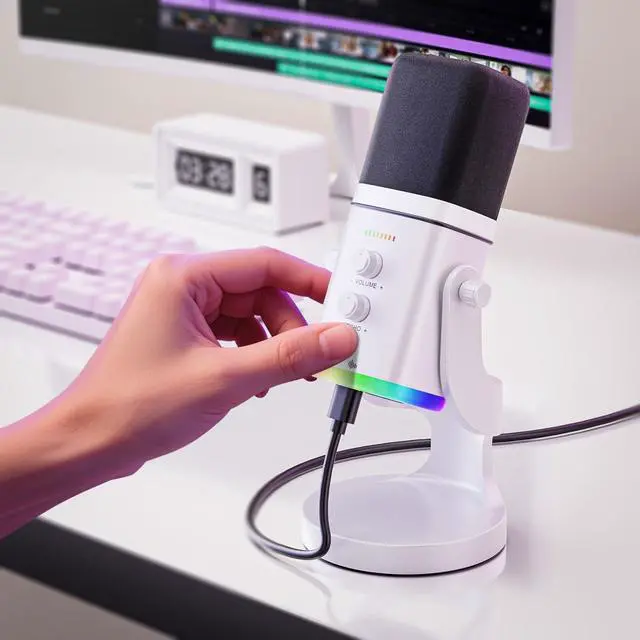 Alt view image 2 of 3 - Dynamic Microphone for Gaming, USB/XLR Desktop Stand Mic with Echo Volume Control,PC Computer Gaming Streaming Microphone with RGB Light, Mute Button, Gamer-Podcast Mic Kit,Yu8