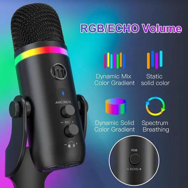 Alt view image 6 of 7 - Podcast Microphone for PC, USB Mic with Noise Reduction, Tap-to-Mute, Gain & Echo Controls, Zero-Latency Monitoring, RGB Lighting for Mac, iPhone, iPad, Live Streaming & Voice-Over K66 Pro