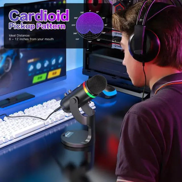 Alt view image 5 of 7 - Podcast Microphone for PC, USB Mic with Noise Reduction, Tap-to-Mute, Gain & Echo Controls, Zero-Latency Monitoring, RGB Lighting for Mac, iPhone, iPad, Live Streaming & Voice-Over K66 Pro
