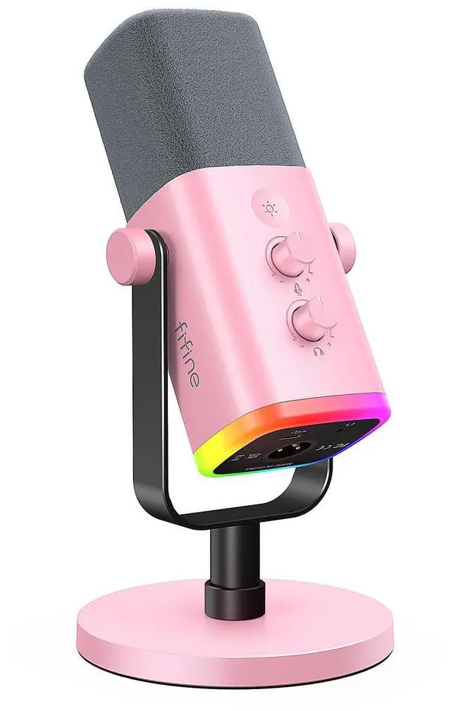 Main image of XLR/USB Microphone, Gaming Recording PC Microphone with Headphones Jack, Mute Button, Dynamic RGB Mic for Computer, Streaming Mic for Podcasting Voice-Over YouTube Video-AmpliGame AM8 Pink