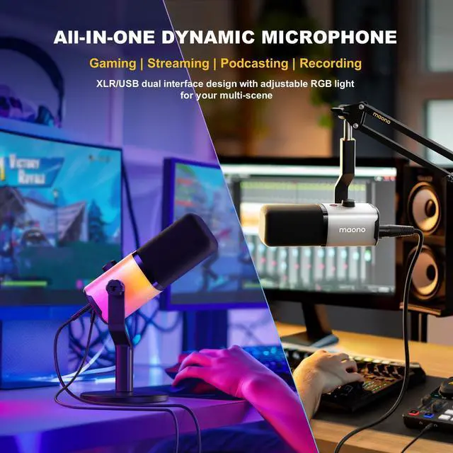 Alt view image 2 of 7 - =Dynamic Gaming Microphone: USB/XLR Streaming Mic for PC Podcast Recording, Custom Software, RGB, Mute Button, Gain Knob, 48kHz/24bit Studio Desktop Mic for YouTube Video Creation -PD100X RGB