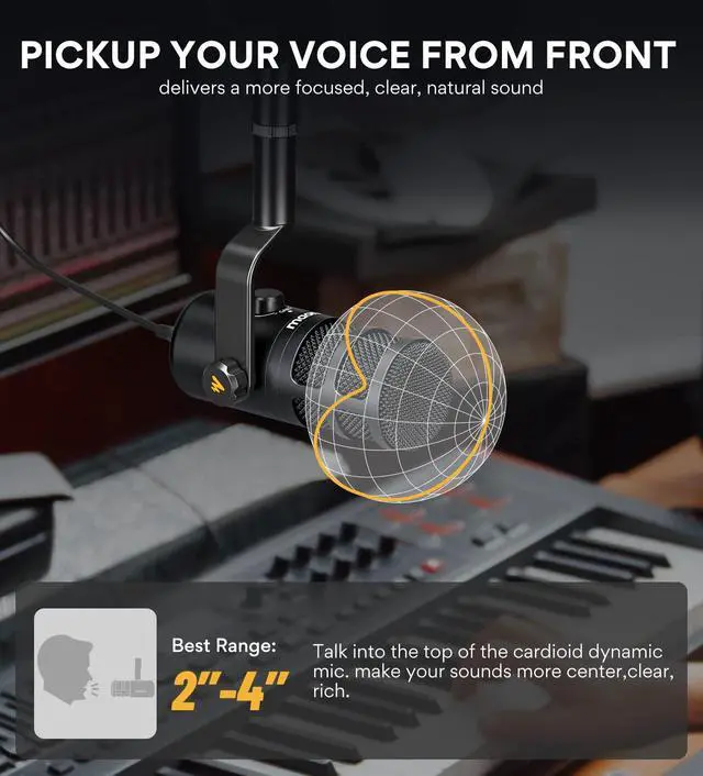 Alt view image 3 of 7 - USB Dynamic Microphone, Podcast Recording Microphone with Gain Knob, Plug & Play, Metal Structure, Voice-Isolating Technology, Cardioid Studio PC Mic for Streaming, Vocal, Home Studio-PD100U