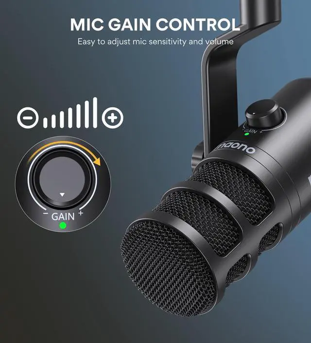 Alt view image 4 of 7 - USB Dynamic Microphone, Podcast Recording Microphone with Gain Knob, Plug & Play, Metal Structure, Voice-Isolating Technology, Cardioid Studio PC Mic for Streaming, Vocal, Home Studio-PD100U