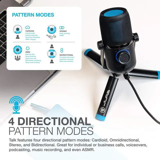 Alt view image 4 of 7 - Talk USB Microphone, USB-C Output, Cardioid, Omnidirectional, Stereo or Bidirectional, 96k Sample Rate, 20Hz, 20kHz Frequency Response, Volume, Gain Control, Quick Mute, Plug & Play