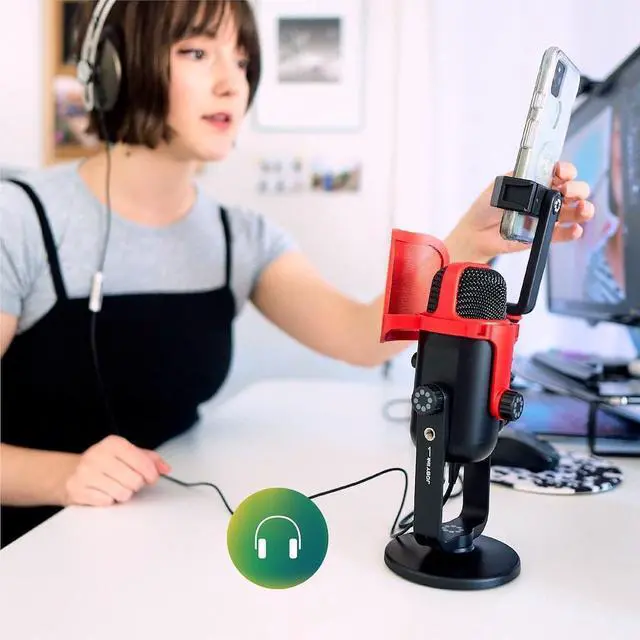 Alt view image 7 of 7 - Wavo POD USB Condenser PC Microphone for Podcasting, Streaming, Recording, Mute and Gain Controls, Headphones for Live Monitoring, Laptop Plug & Play for Mac and PC