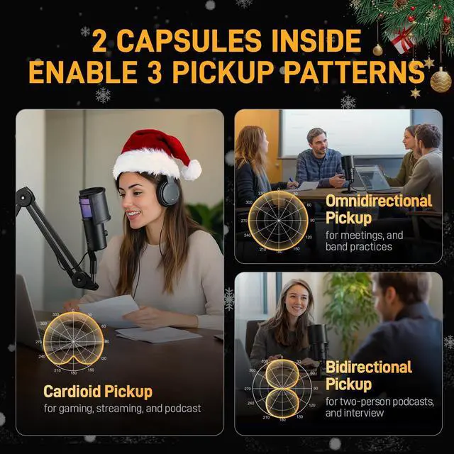 Alt view image 3 of 7 - USB Microphone for Gaming Streaming, Podcast Condenser mic with 3 Polar Patterns Software for Twitch TikTok YouTube Discord, Profession Studio Recording Mic for Computer PC Mac DM50