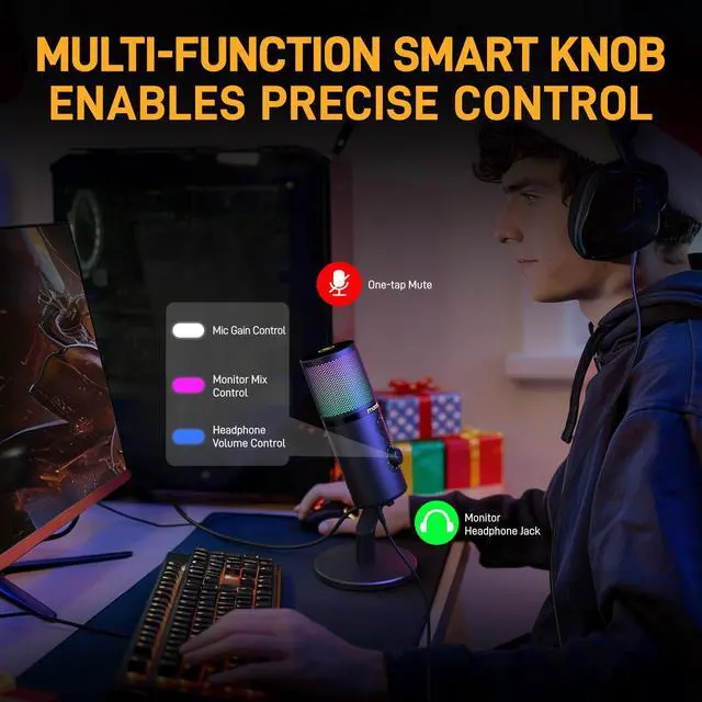 Alt view image 4 of 7 - USB Microphone for Gaming Streaming, Podcast Condenser mic with 3 Polar Patterns Software for Twitch TikTok YouTube Discord, Profession Studio Recording Mic for Computer PC Mac DM50