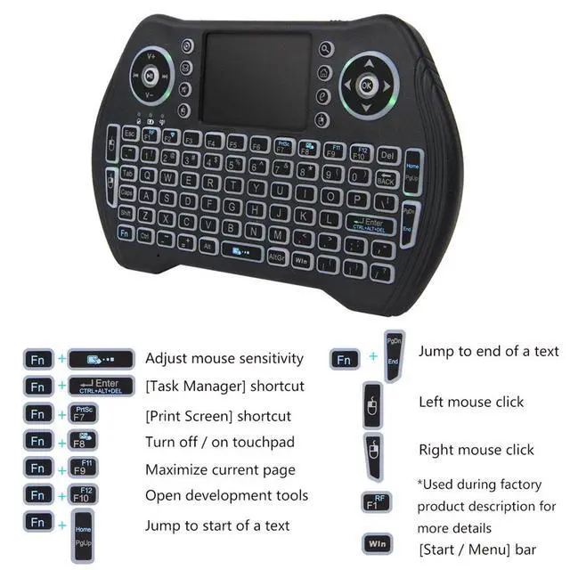 Alt view image 5 of 6 - Backlit Mini Keyboard,2.4GHz Wireless Mini Keyboard with Touchpad Mouse Handheld Remote Control for PC, Raspberry Pi 2, Pad, Smart TV, Android TV Box
