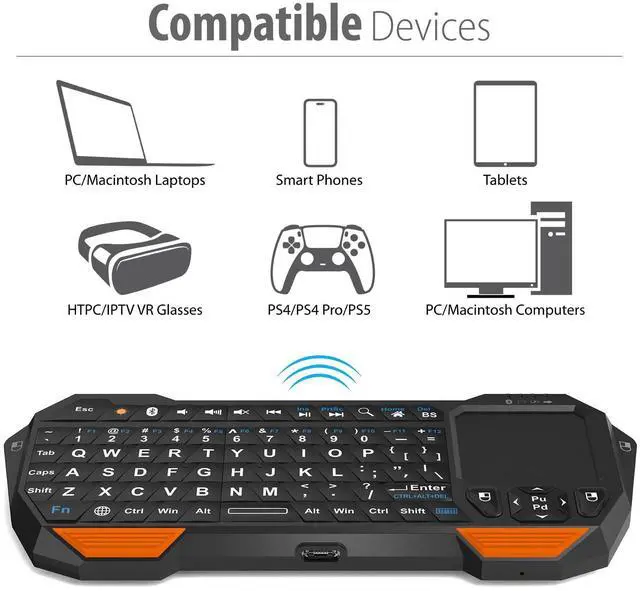 Alt view image 5 of 7 - Mini Bluetooth Keyboard (QWERTY Keypad), Wireless Portable with Touchpad, Compatible with Apple TV, Amazon Fire Stick, PS4, PS4 Pro, PS5, HTPC/IPTV, VR Glasses, Smartphones